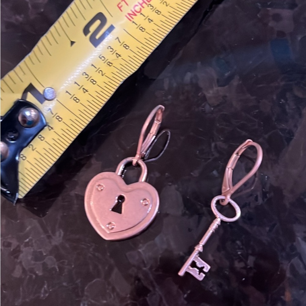 CAbi Rosegold plated Heart Lock and Key Earrings